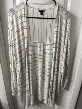 Torrid Cream Open-Front Cardigan with Rainbow Stripes